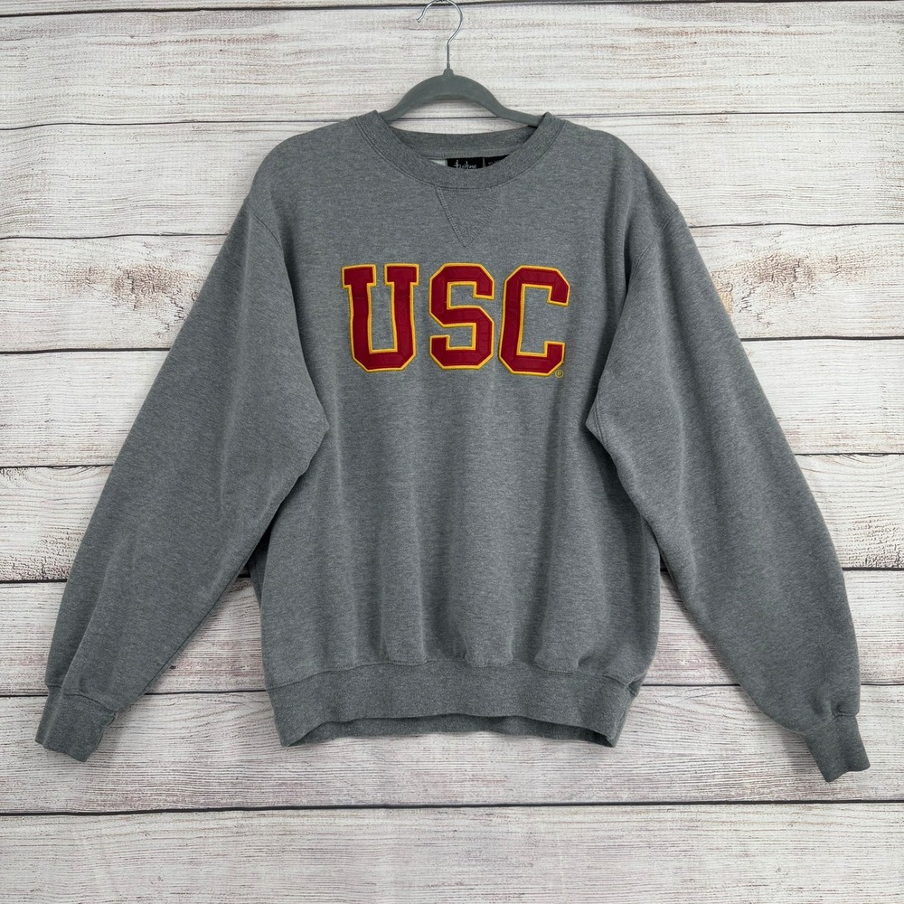 Heritage USC Sweatshirt Unisex Medium Gray Embroidered Trojans Crew Neck